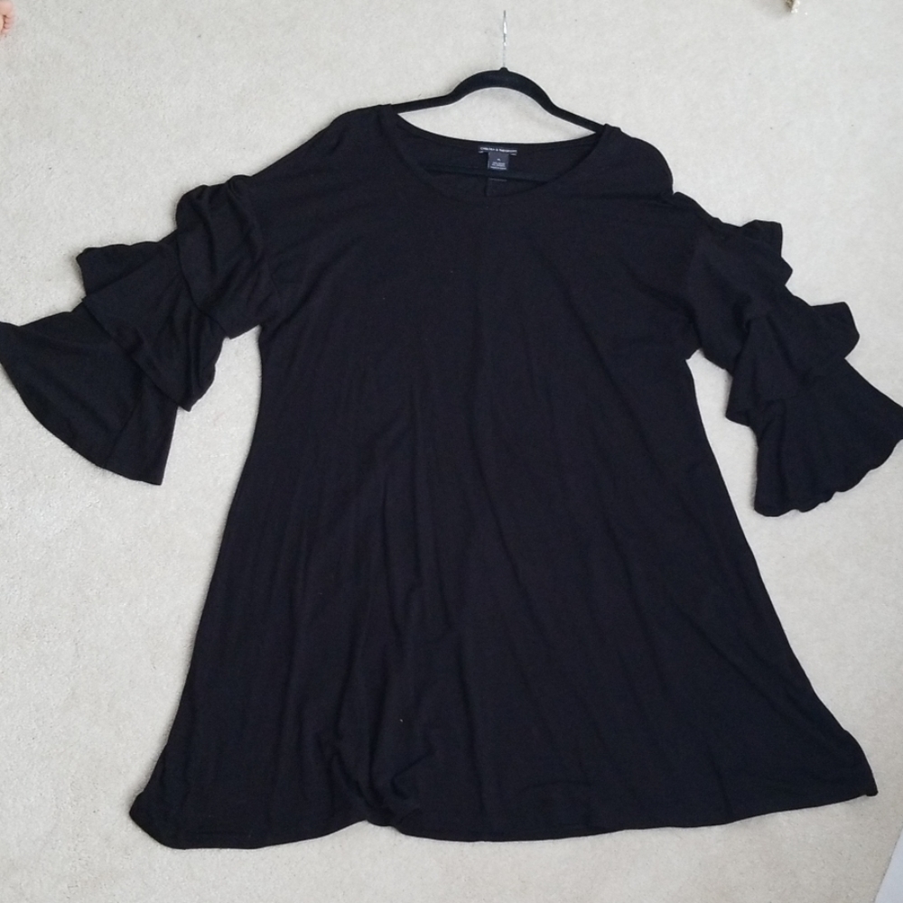 Chelsea & Theodore Black Ruffle Sleeve Dress